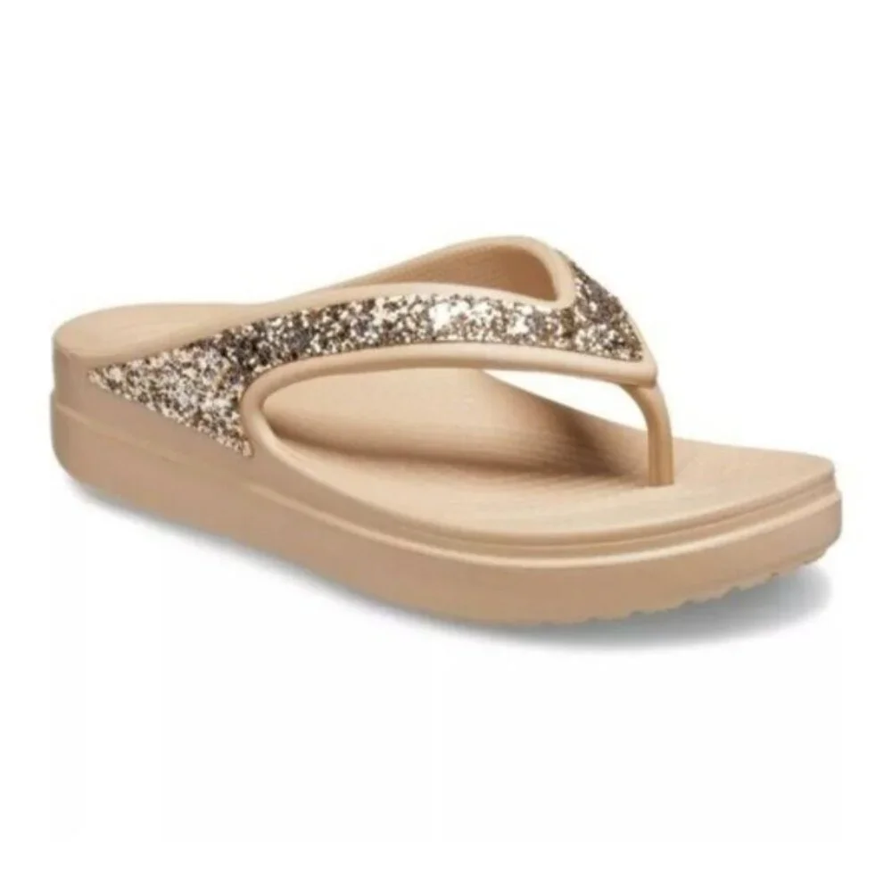 NWT - Crocs Women's Sloane Glitter Flip Flop Wedge Sandals W9 - Picture 2 of 10